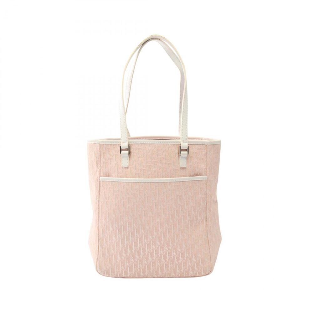 Christian Dior Dior Trotter Tote Bag Handbag Canvas Leather Women's Pink/White